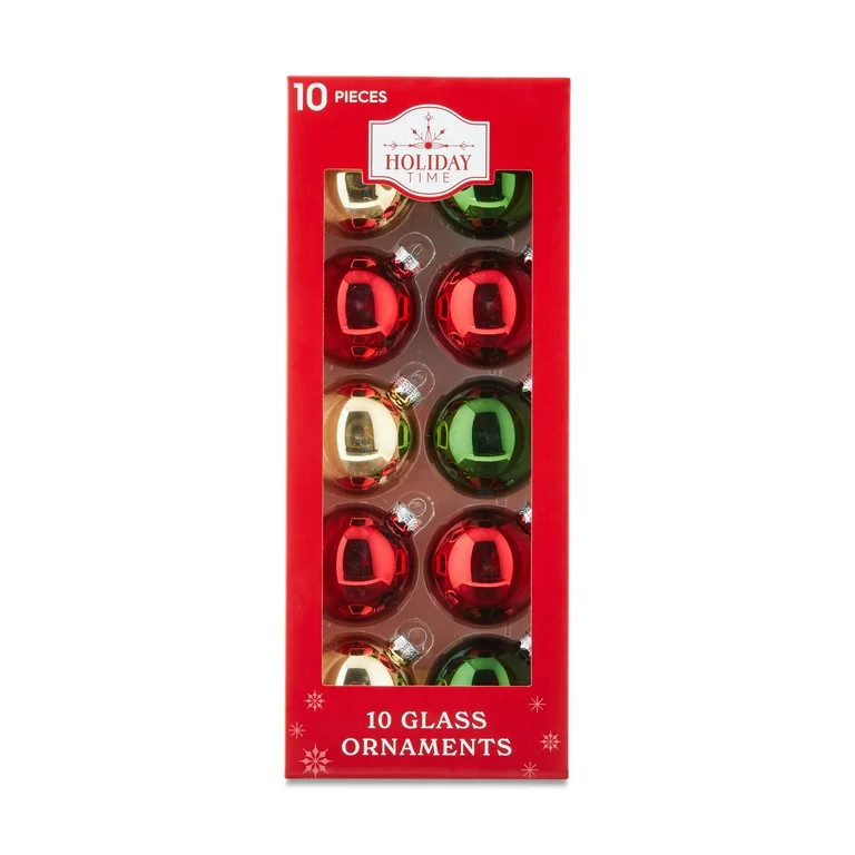 Red, Green and Gold Glass Christmas Ornaments, 10 Count, by Holiday Time - Walmart.com | Walmart (US)