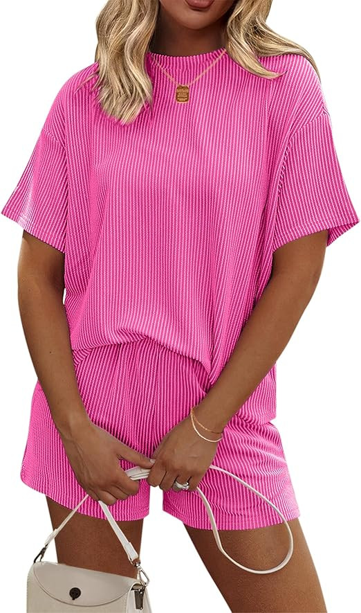 Ekouaer Womens Pajama Sets Short Sleeve Lounge Sets 2 Piece Pjs Tops and Shorts Outfits Matching ... | Amazon (US)