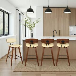 Fox 36 in. H Cream Low Back Wood Bar Stool with Faux Leather Seat (Set of 4) | The Home Depot
