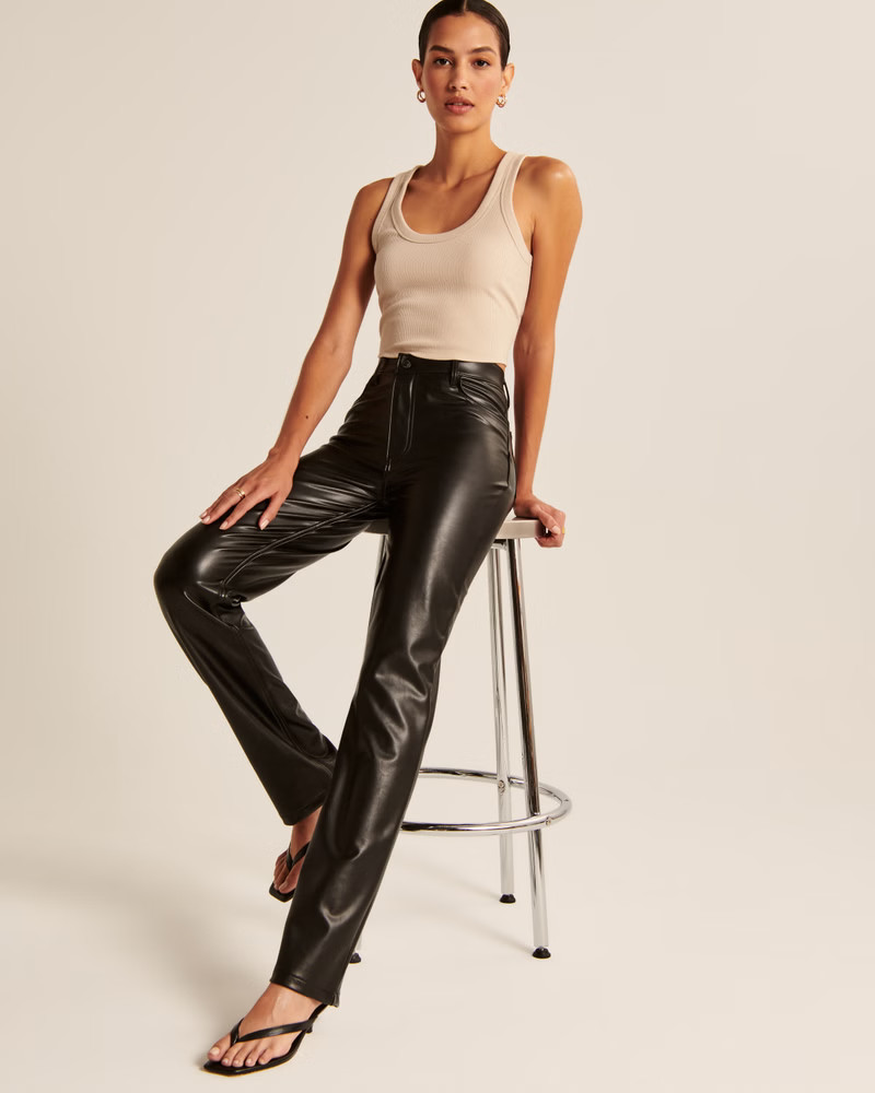 Women's Criss-Cross Waistband Vegan Leather 90s Straight Pants | Women's Bottoms | Abercrombie.co... | Abercrombie & Fitch (US)