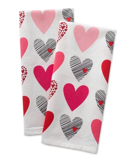 Design Imports White & Pink Heart Collage Dishtowel - Set of Two | Zulily