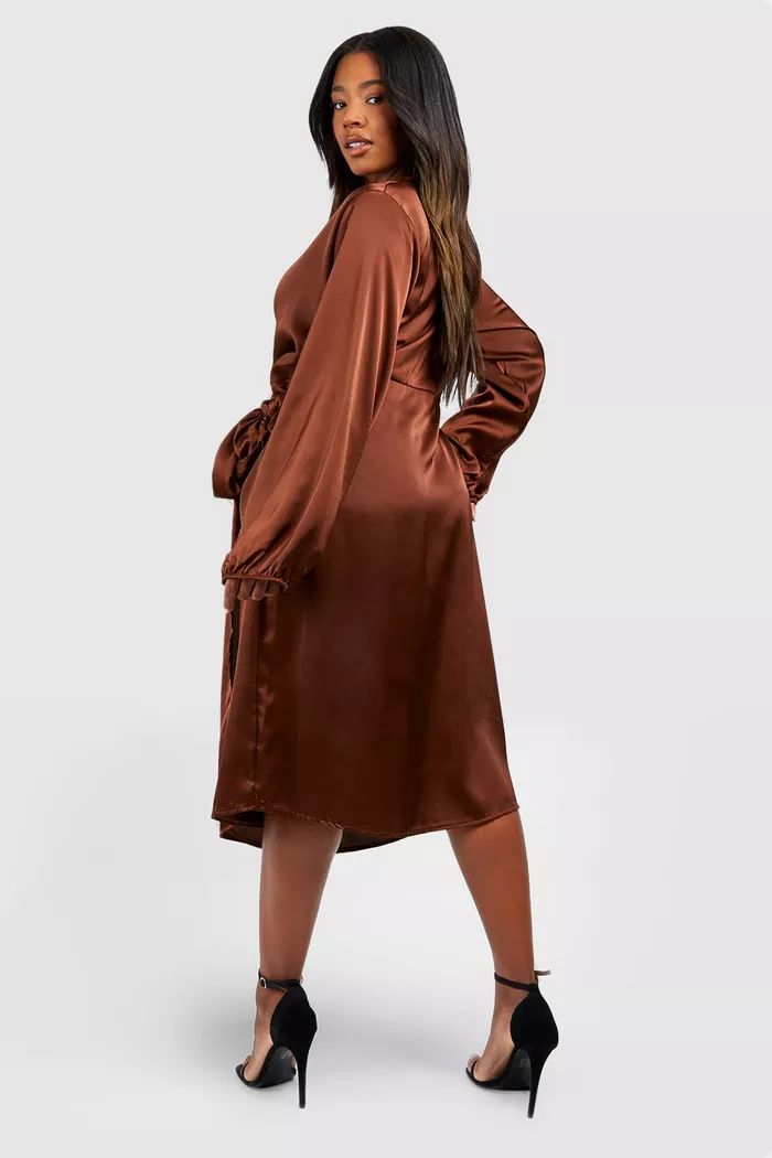 Plus Satin Wrap Midi Dress | boohoo (US & Canada)
