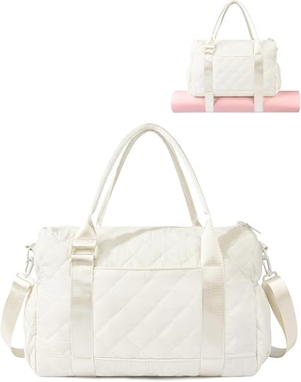 Gym Bag for Women with Yoga Mat Holder, Small Mini Gym Tote Bag Puffy Quilted Lightweight Sports ... | Amazon (US)