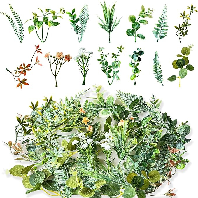 30Pcs Mini Fake Green Leaves Faux Flower Heads Garland Hanging with Bulk Leaves for DIY Small Bou... | Amazon (US)