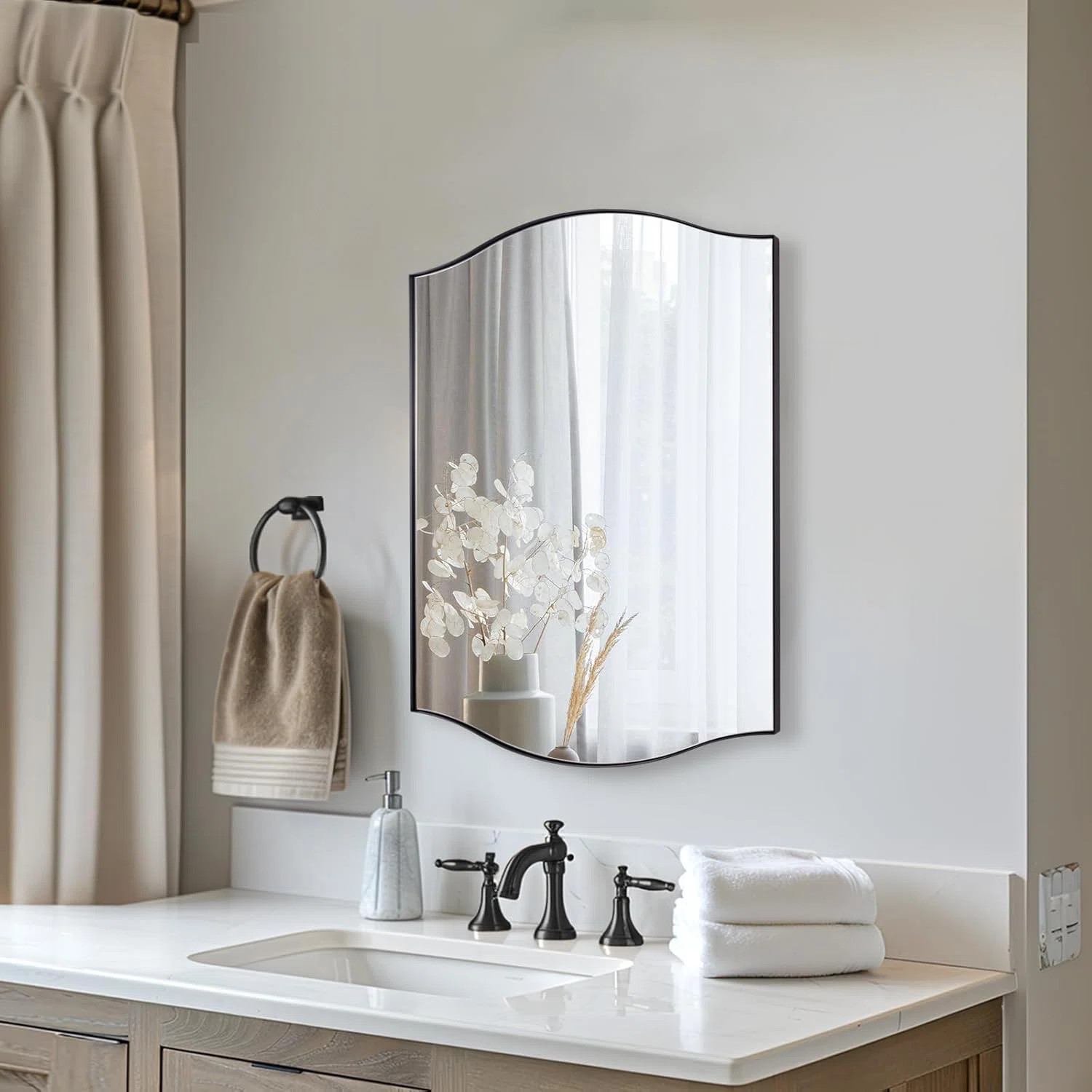 Contemporary Concave Edge Scalloped Bathroom Mirror Decorative | Stainless Steel Frame | Wayfair North America