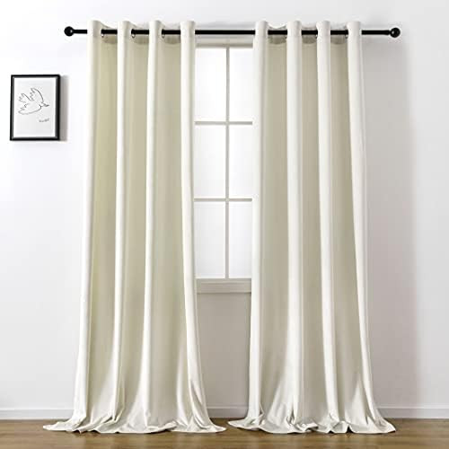 VANASEE Ivory Velvet Blackout Curtains for Living Room - 96 inches Long Light Blocking Velvet Curtai | Amazon (US)