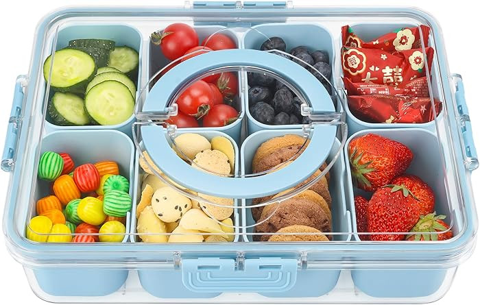 Divided Serving Tray with Lid and Handle, Portable Snackle Box Charcuterie Container for Party, V... | Amazon (US)