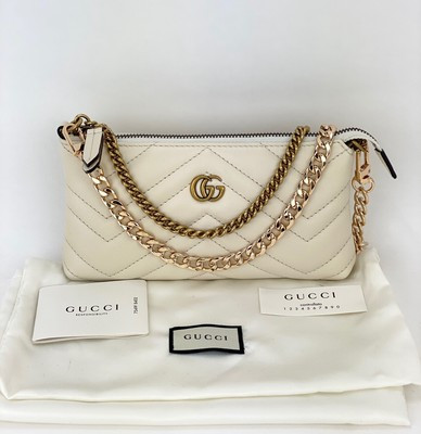 GUCCI White Calfskin Matelasse Mini GG Marmont Chain Bag Crossbody New B184 | eBay US