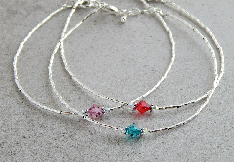 Sterling Silver Birthstone Anklet for Women, Birthstone Ankle Bracelets for Women, Birthstone Jew... | Etsy (US)