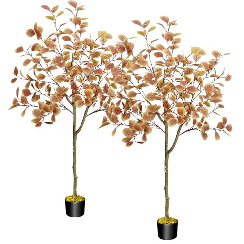 5FT Fall Trees 2pcs Autumn Eucalyptus Artificial Tree for Fall Porch Decor | Amazon (US)