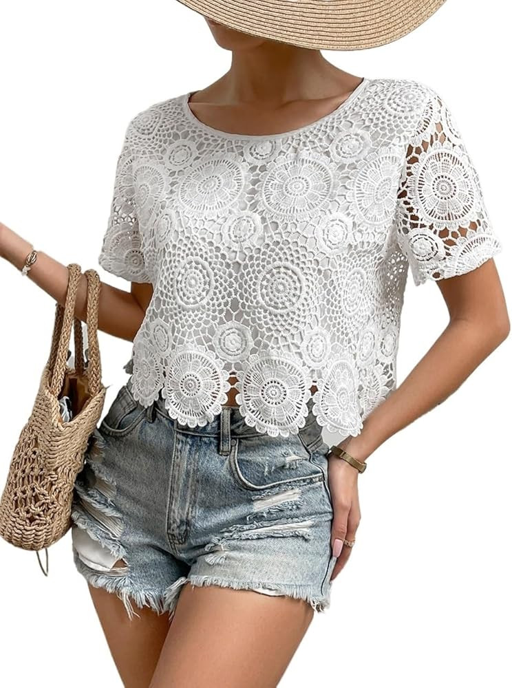 Womens Fashion Clothes Dress Shirt\uff0c Holidaya Lace Insert Blouse For Party Clothes | Amazon (US)