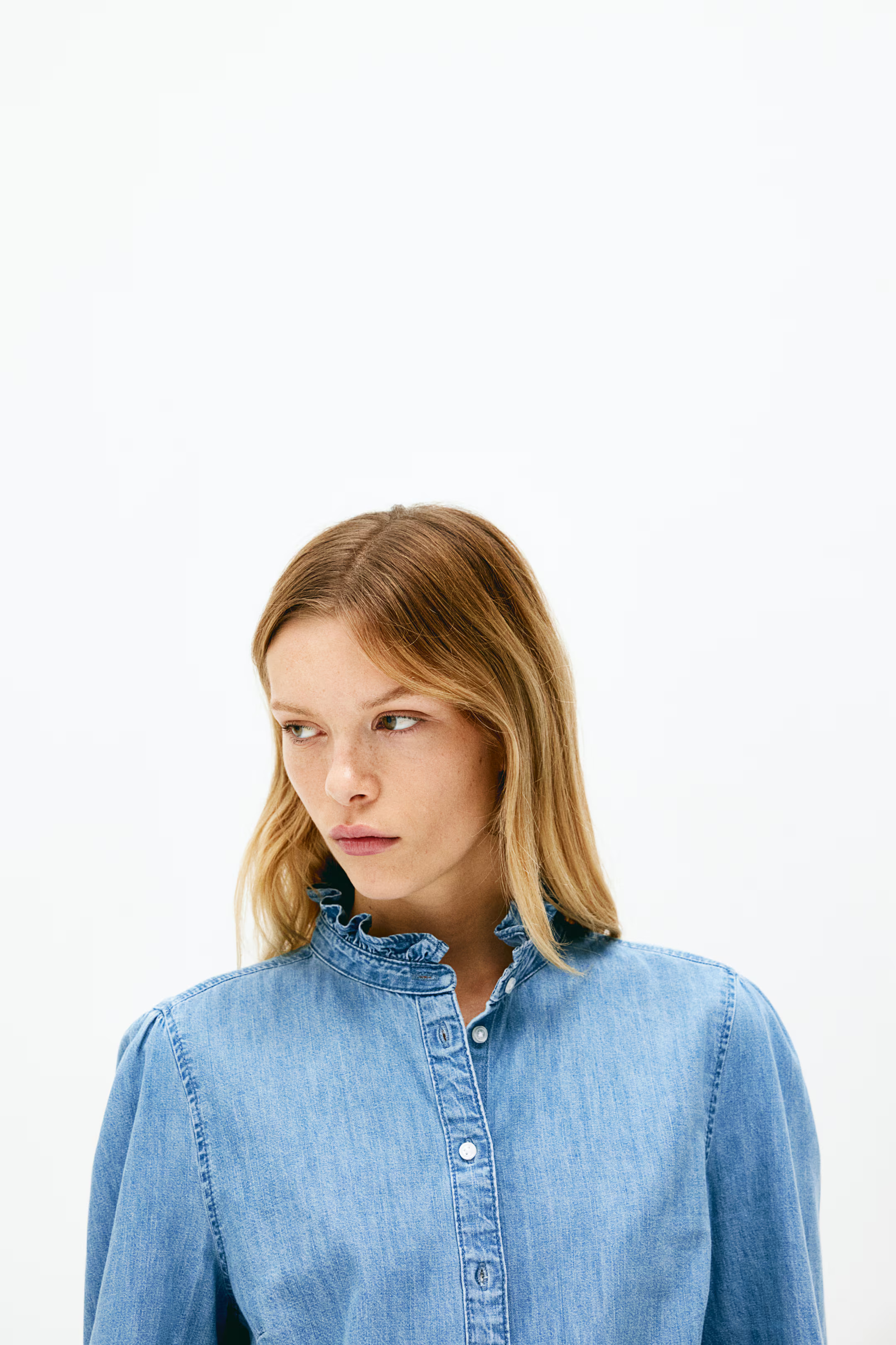 Frill-trimmed denim blouse | H&M (UK, MY, IN, SG, PH, TW, HK)