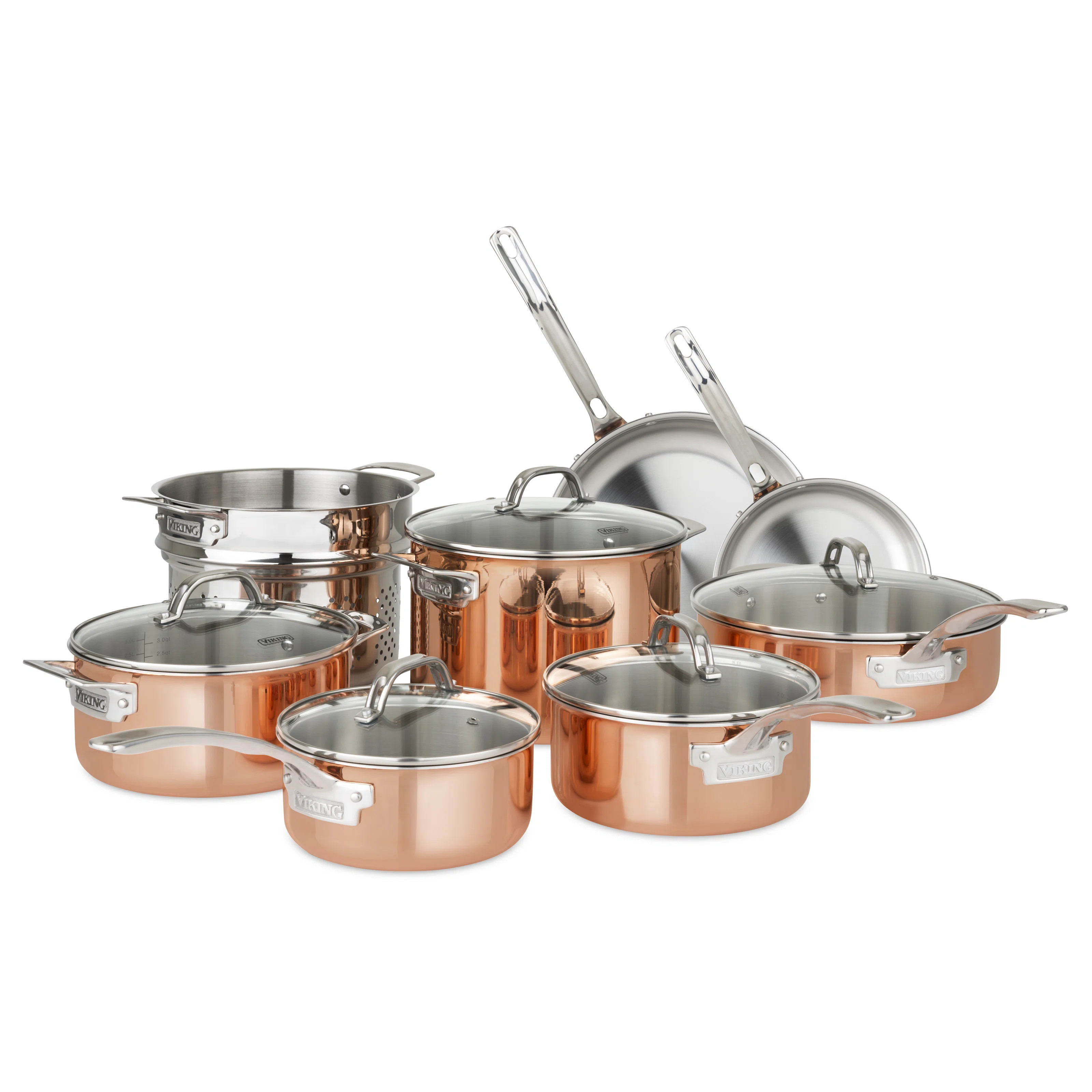Viking 3-ply Copper Clad 13pc Cookware Set With Vented Glass Lids | Wayfair North America