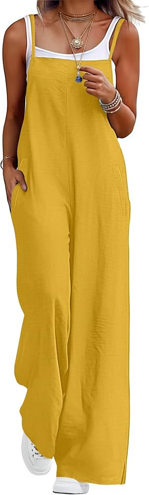 Lepunuo Womens Casual Loose Jumpsuits Summer Boho Wide Leg Rompers Sleeveless Overalls with Pocke... | Amazon (US)