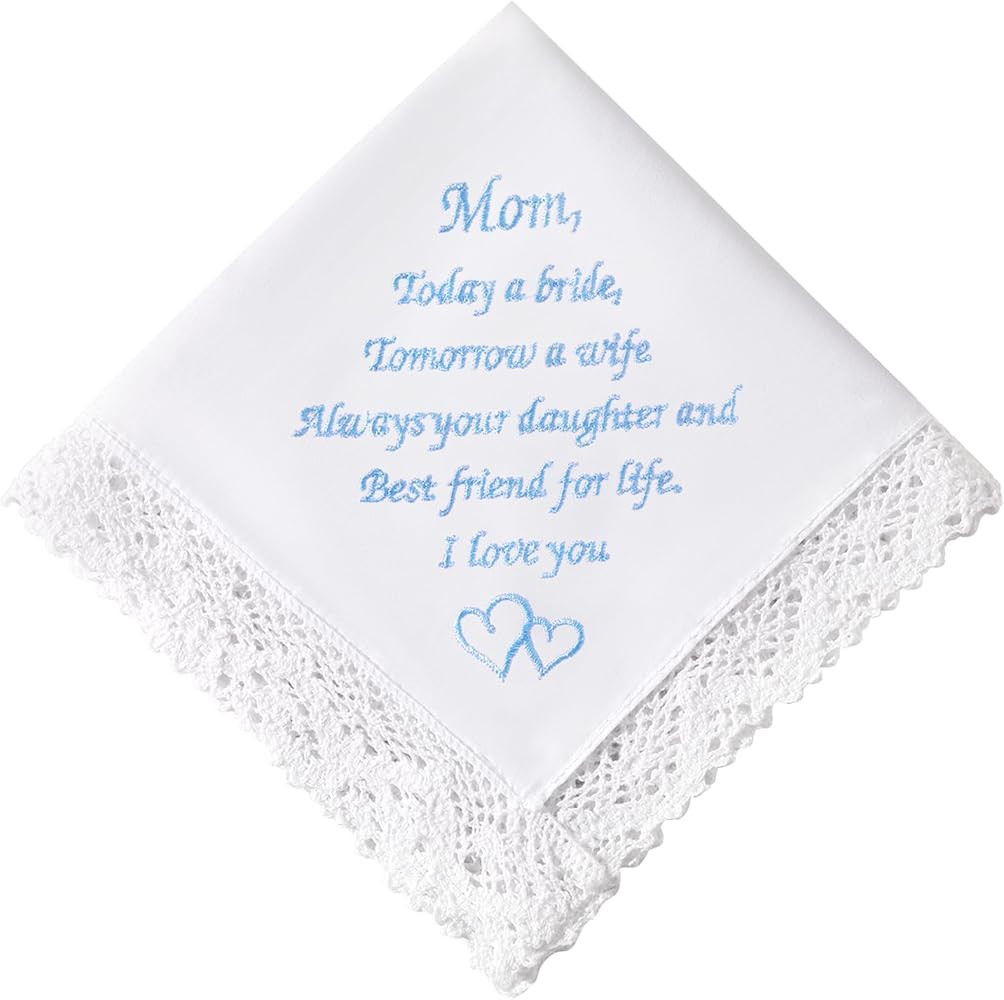 Wedding Handkerchiefs Something Blue for Bride, Mother Of The Bride Gifts Embroidered Lace Keepsa... | Amazon (US)