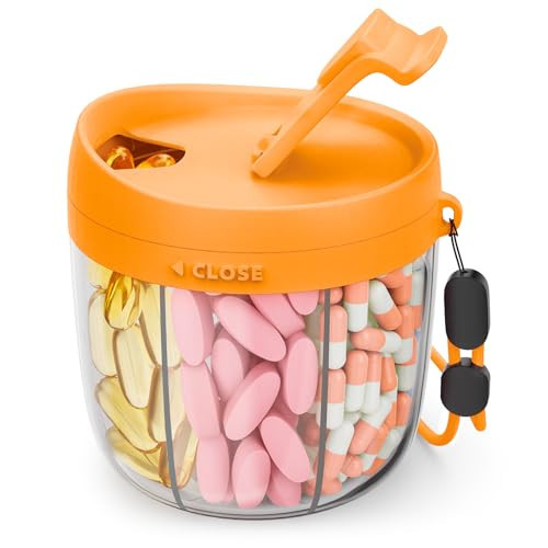 AMOOS Cute Pill Dispenser with 7 Large Compartments, Portable Pill Bottle Organizer with Wide Opening for Easy Use, Anti-Mix Pill Organizer for Travel, BPA-Free Pill Container, Orange | Amazon (US)