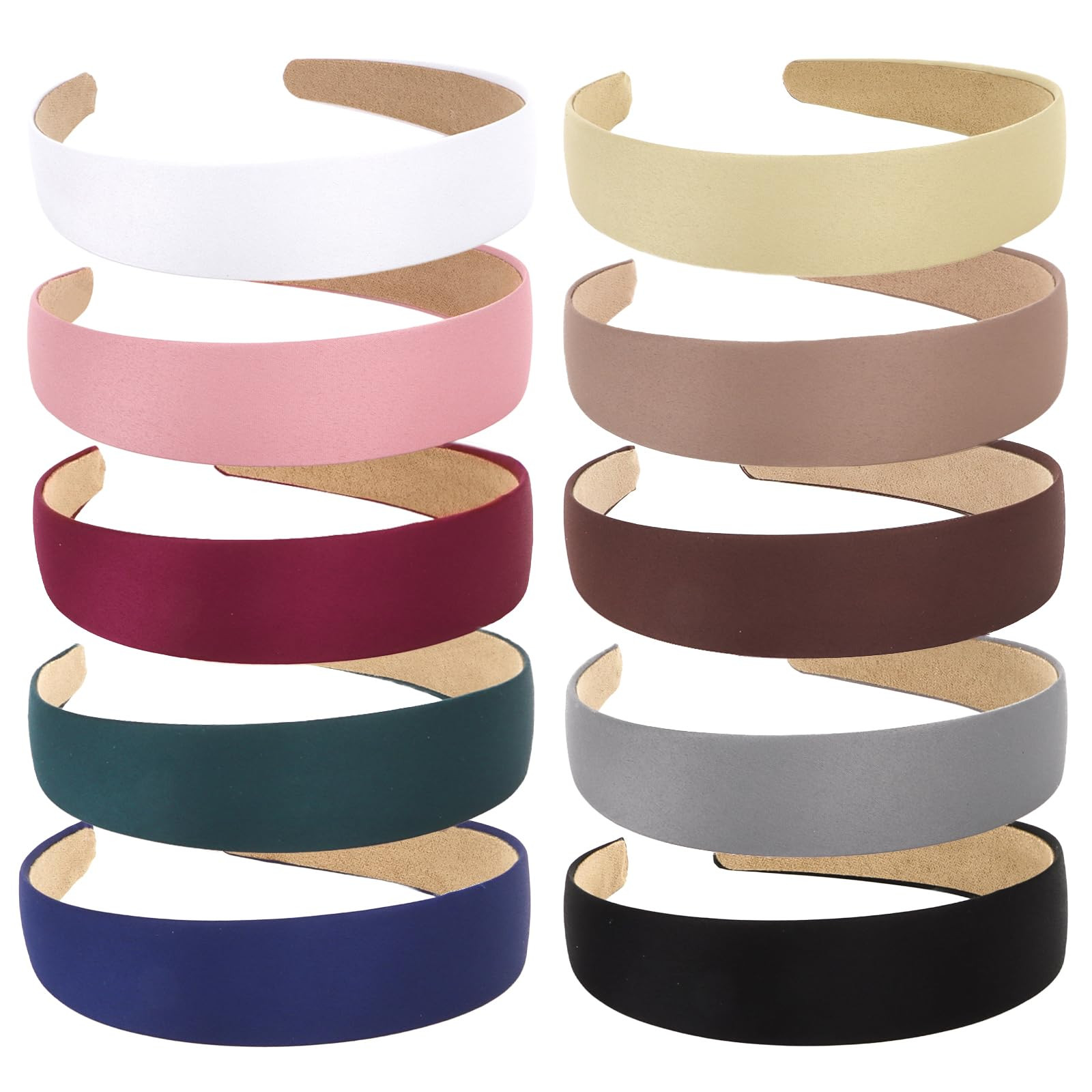 Wecoe 10 Pack Satin Headbands - 1.3 Inch Wide Assorted Colors (White, Blue, Pink, Red, Green, Bro... | Amazon (US)