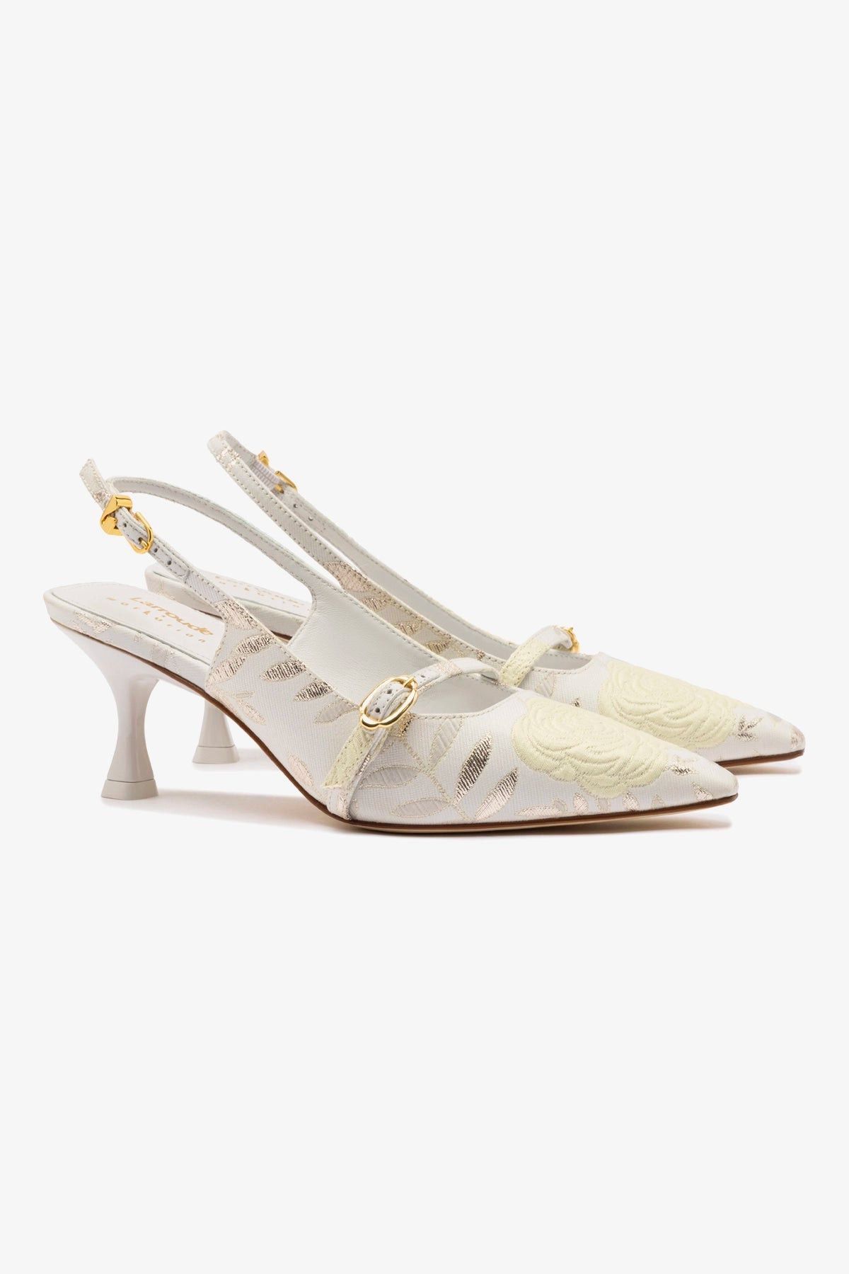 Larroudé x Markarian Ines Pump In Yvette Ivory Brocade | Larroude