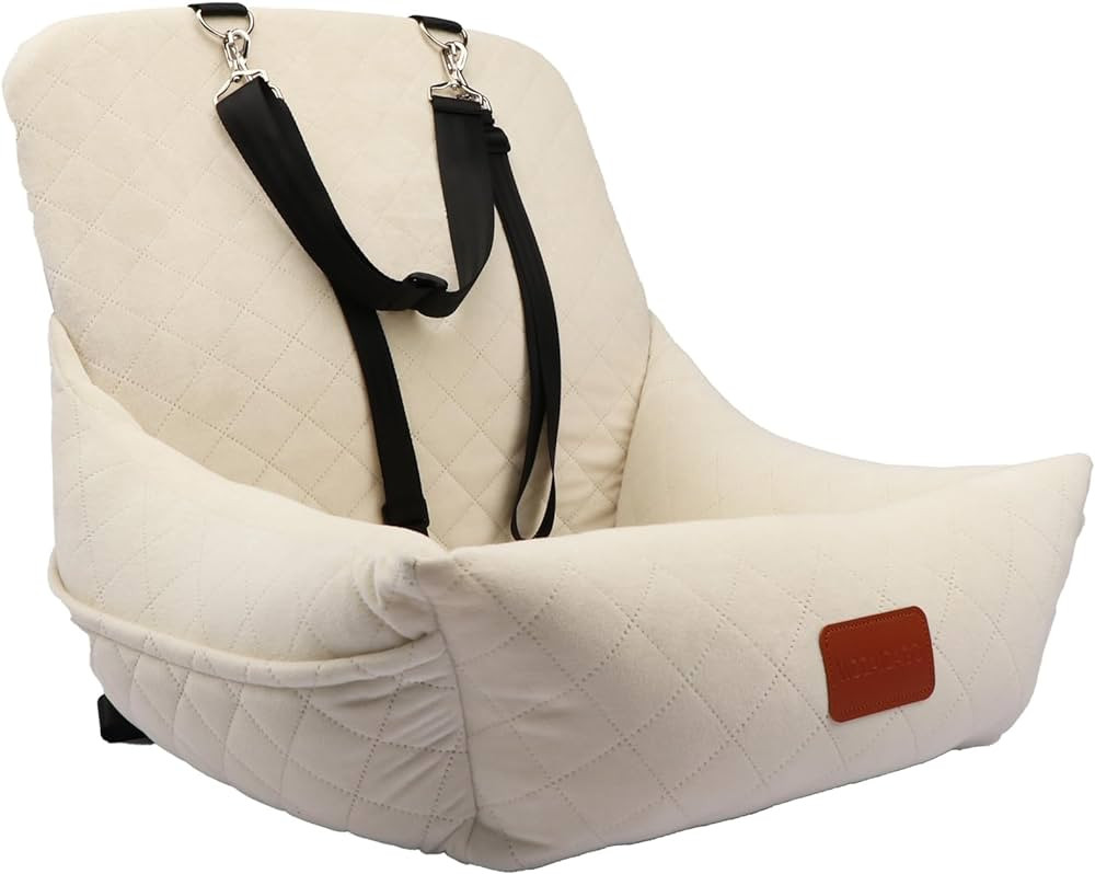 Dog Car Seat for Small Dogs,Ultra-Soft Fabric Car Dog Seat with Storage Pockets,Extra Stable Pet Portable Car Seat wtih Safety Leash and Adjustable Straps,Easy to Install(Beige) | Amazon (US)