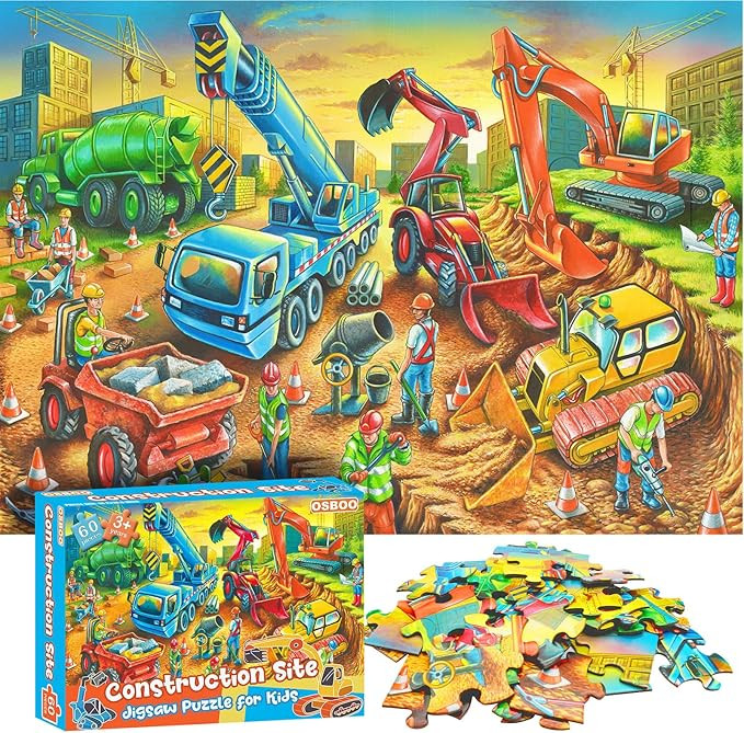 Jigsaw Puzzles for Kids Ages 3-5, 4-8, 6-8 Boys Girls - 60 Piece Construction Site - Large Piece ... | Amazon (US)