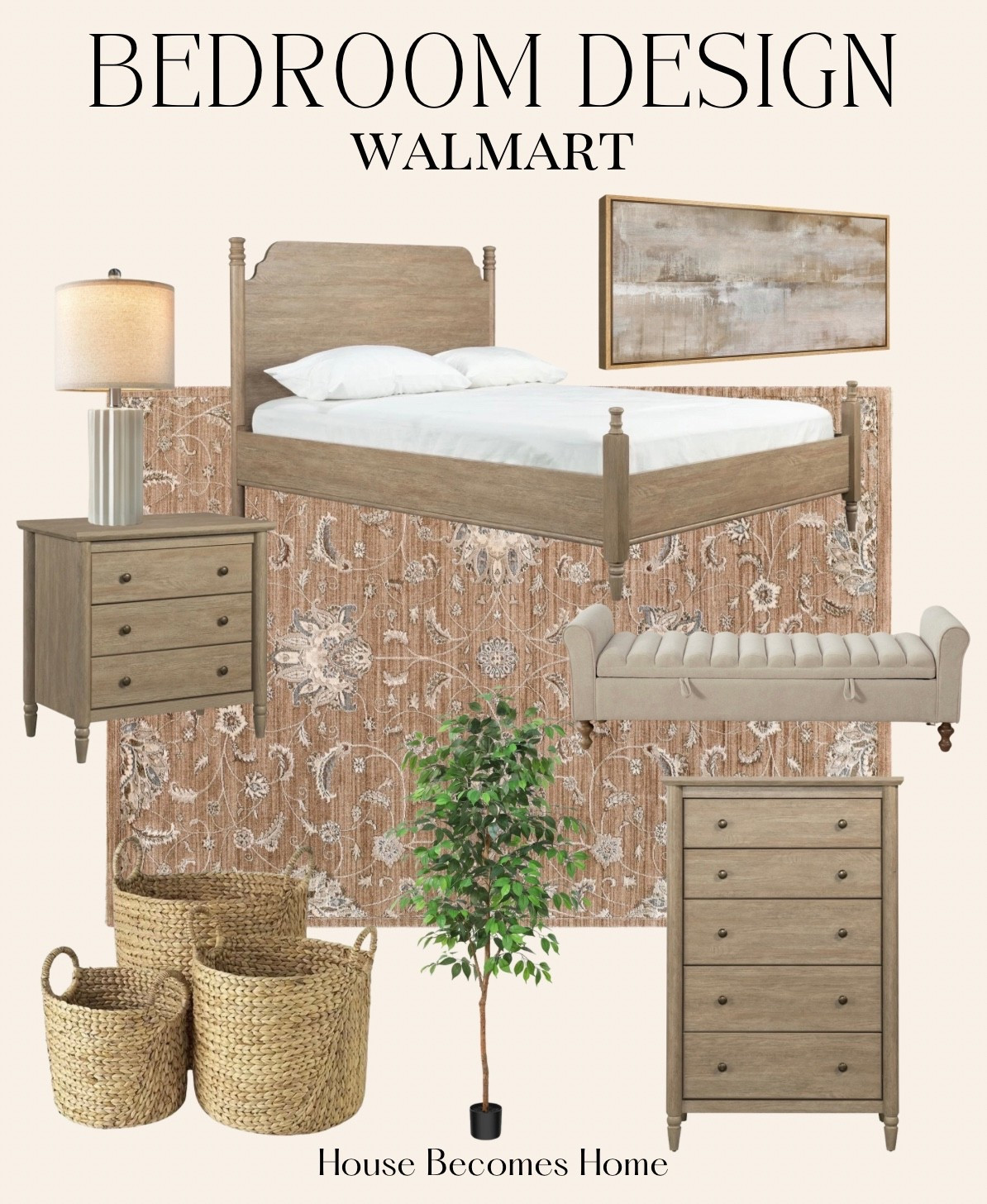 Bedroom design Walmart 🙌🏻🙌🏻

Walmart bedroom // Walmart furniture // our Texas House  // farmhouse // modern bedroom nightstand // wicker baskets // dresser // faux tree // wall art // bed bench 

#LTKdayinmylife #LTKspring #LTKHome