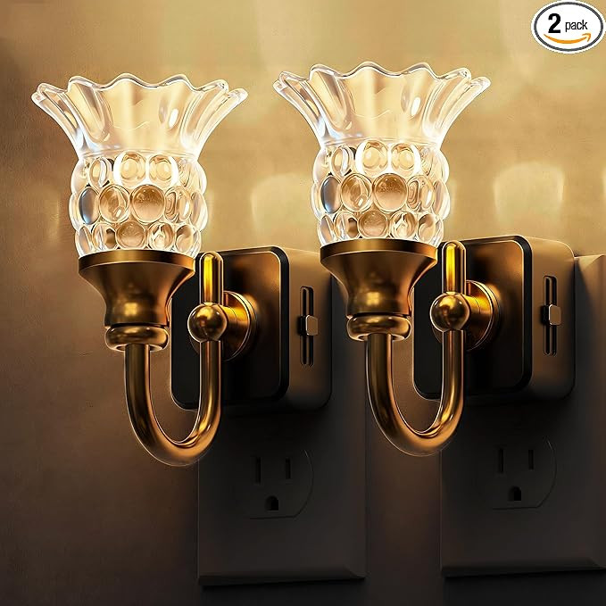 L LOHAS LED Night Lights Plug into Wall, 2 Pack 3000K Soft White LED Floral Night Light with Auto... | Amazon (US)