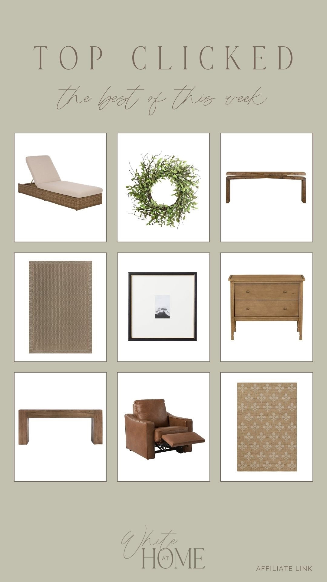 Last week’s top clicked! Rugs for outdoors, console tables, poolside loungers, affordable Walmart finds, and more! 

#LTKHome