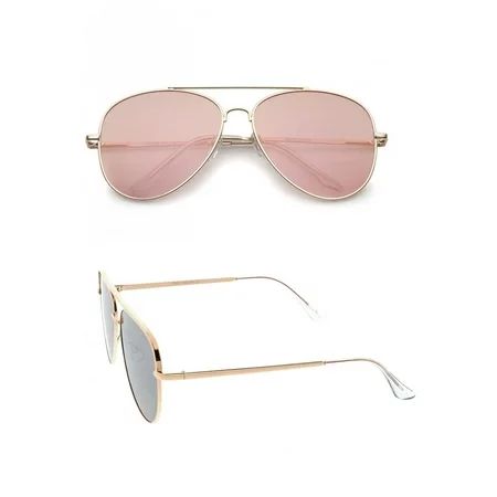 60MM Mirrored Pink Flat Lens Aviator Sunglasses Gold | Walmart (US)