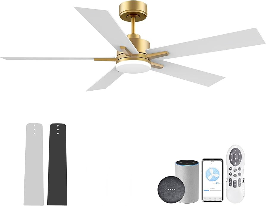 52” Smart Ceiling Fan with LED Lights Remote,Quite DC Motor,Voice Control via Alexa Google WIFI... | Amazon (US)