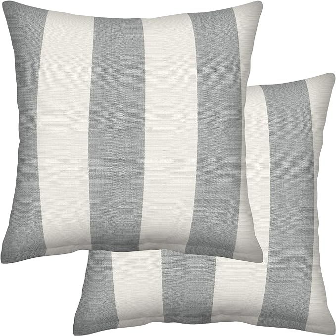 Honeycomb Outdoor Square Toss Pillow Set, 17" W x 17" L, Cabana Stripe Stone Grey Outdoor Pillows | Amazon (US)