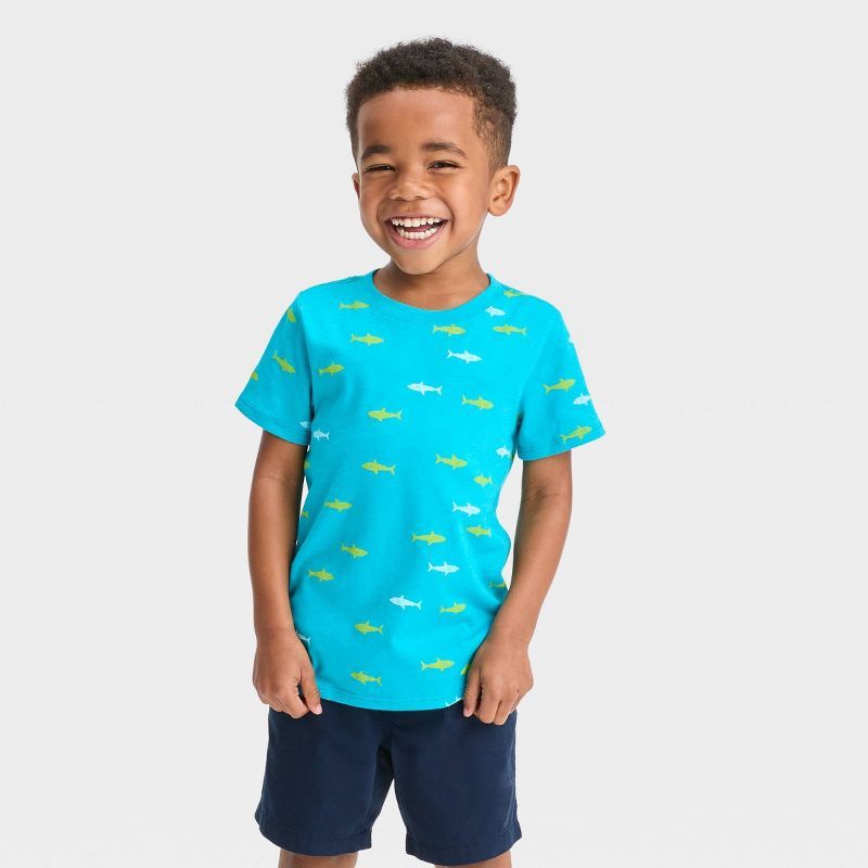 Toddler Boys' Short Sleeve Jersey T-Shirt - Cat & Jack™ Turquoise Blue | Target