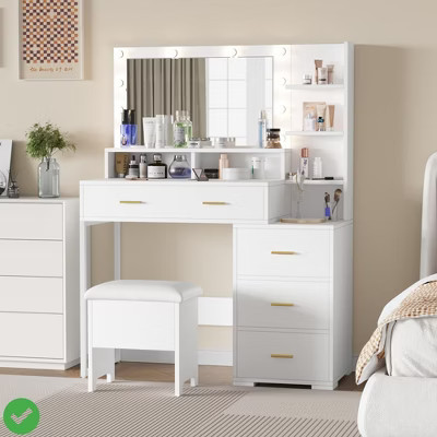 Vanity Desk, Makeup Table w/ Mirror & 9 LED Light Bulbs 5 Large Drawers | Target