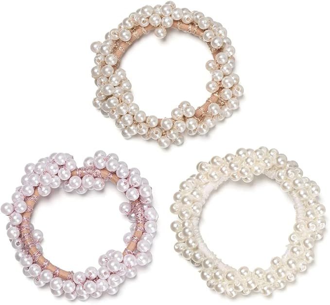 Hair Scrunchies, 3 Pcs Pearl Hair Scrunchies Hair Ring Handmade Beaded Hair Tie Bracelet Dual-pur... | Amazon (UK)