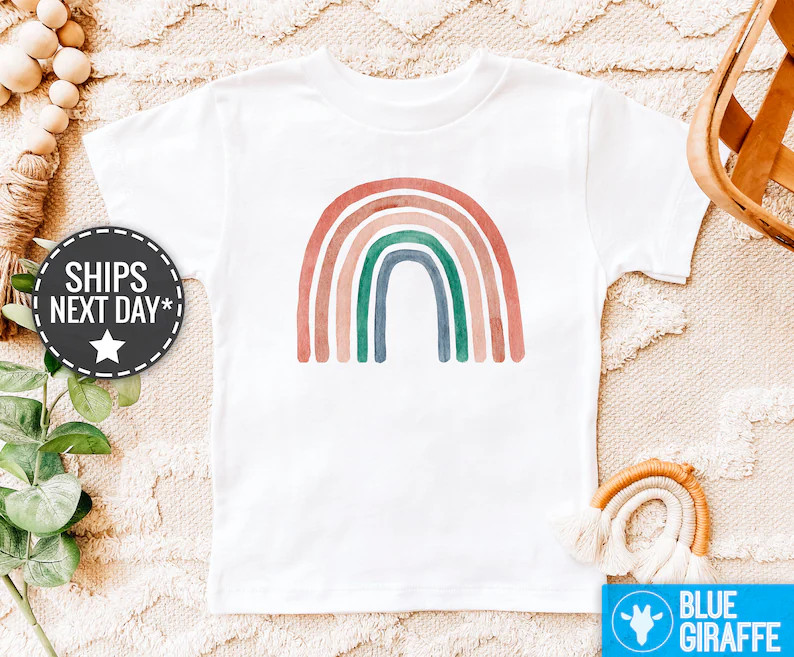 Neutral Colorful Rainbow Baby Tee, Rainbow Baby Boy Shirt, Brown Rainbow Kids Tee, Earth Toned Ra... | Etsy (US)