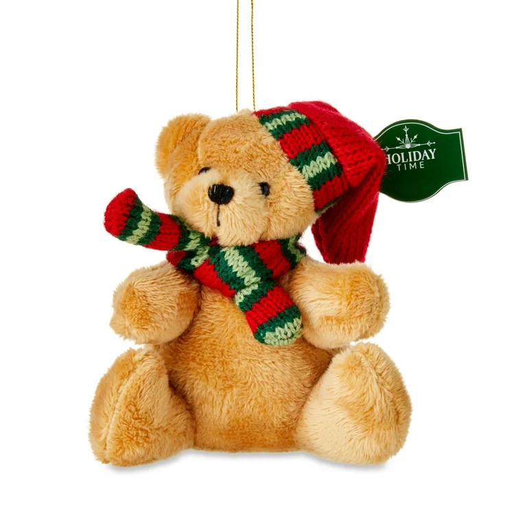Red Knit Scarf Plush Bear Christmas Ornament, 4.25 in, Multicolor, by Holiday Time | Walmart (US)