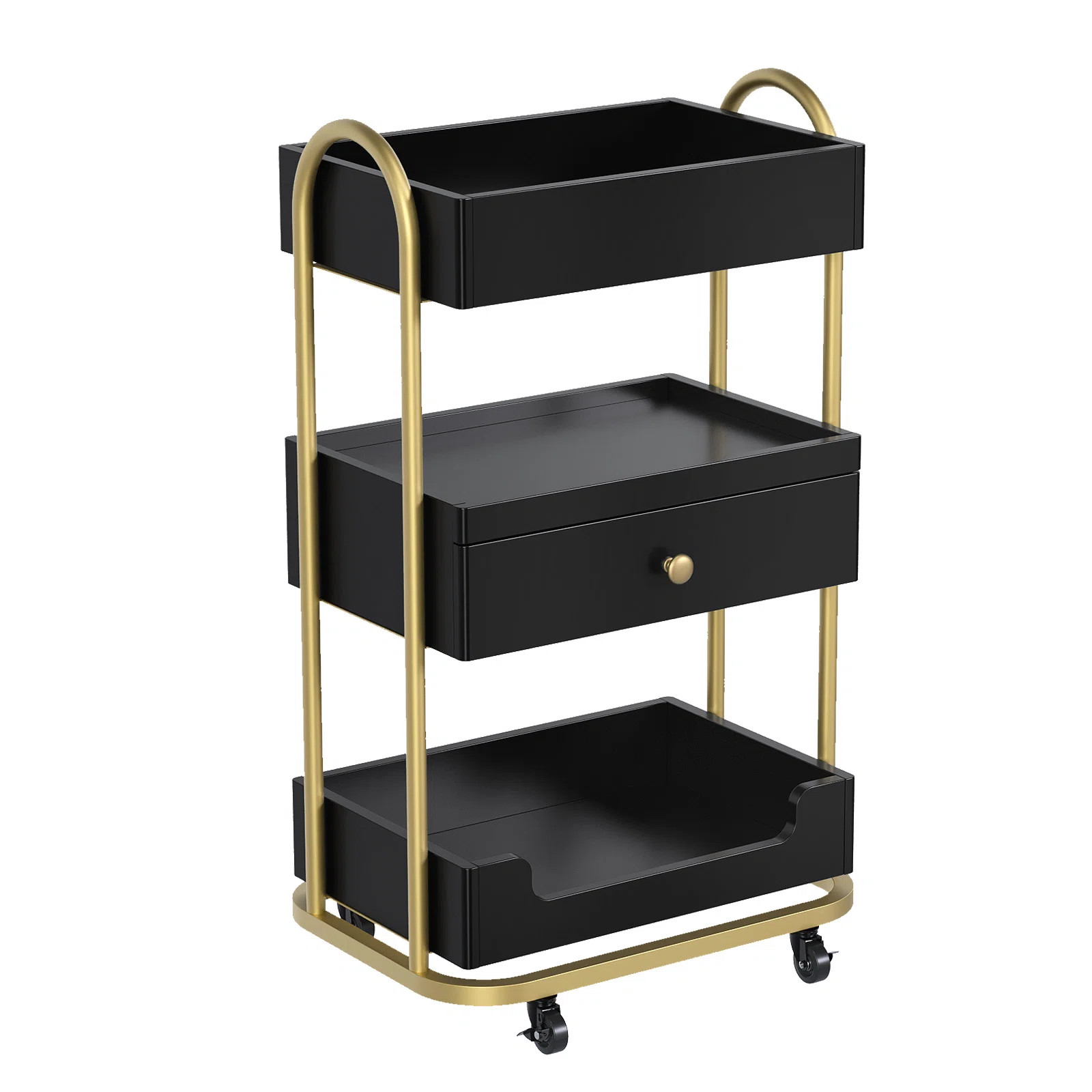 Black Salon Trolley Cart With 3 Trays And 1 Drawer | Wayfair North America
