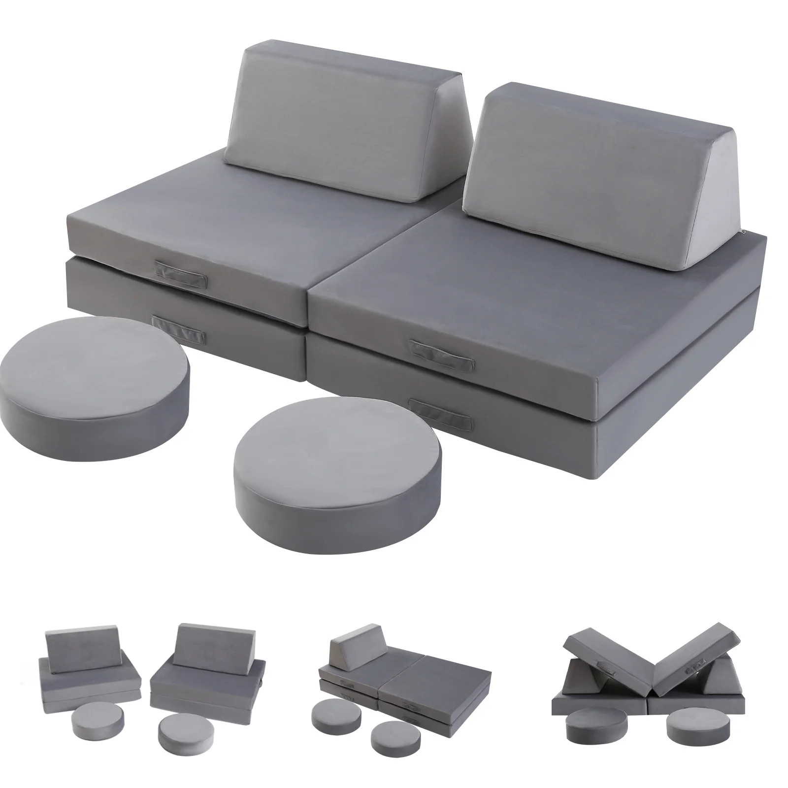 MeMoreCool Kids Couch Sofa Modular Toddler Couch for Bedroom Playroom, 8-Piece Fold Out Couch Pla... | Walmart (US)