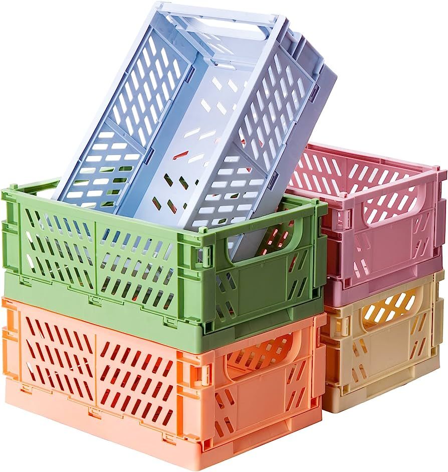 Xuanmuque 5-Pack Collapsible Plastic Storage Baskets for Organizing with Handle, Crate Bin for De... | Amazon (US)