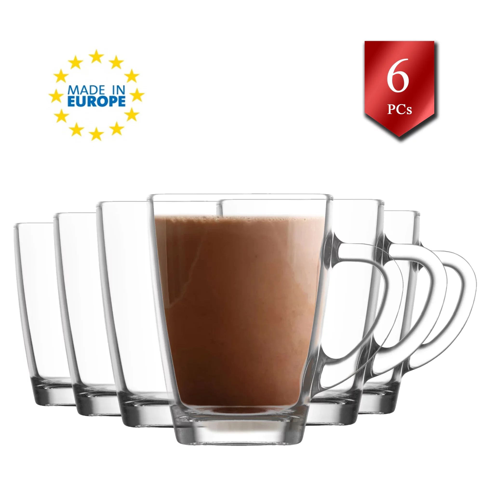 LAV Clear Tea Cups with Handle, Glass Coffee Mugs, Drinkware Set of 6, 10.25 fl oz. | Walmart (US)
