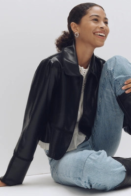 The Freya Faux Leather Whip-Stitch Swing Jacket | Anthropologie (US)