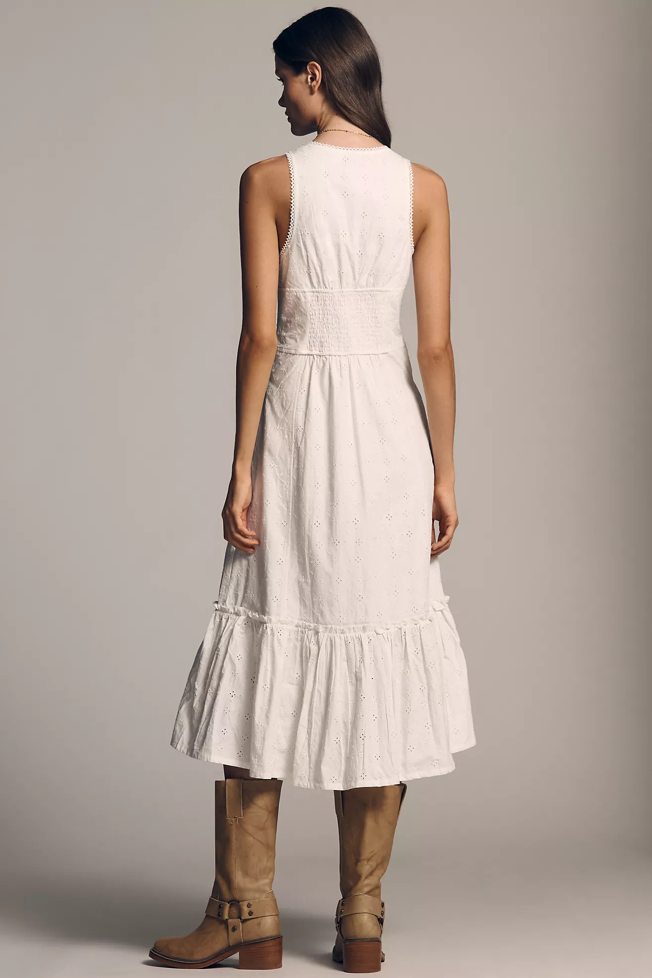 By Anthropologie Eyelet V-Neck Sleeveless Midi Dress | Anthropologie (US)
