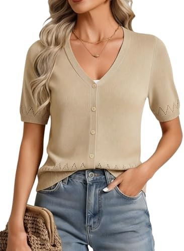 GRACE KARIN Women's Short Sleeve Spring Sweater, Lightweight Cotton Cardigan, Button Up V Neck Dr... | Amazon (US)