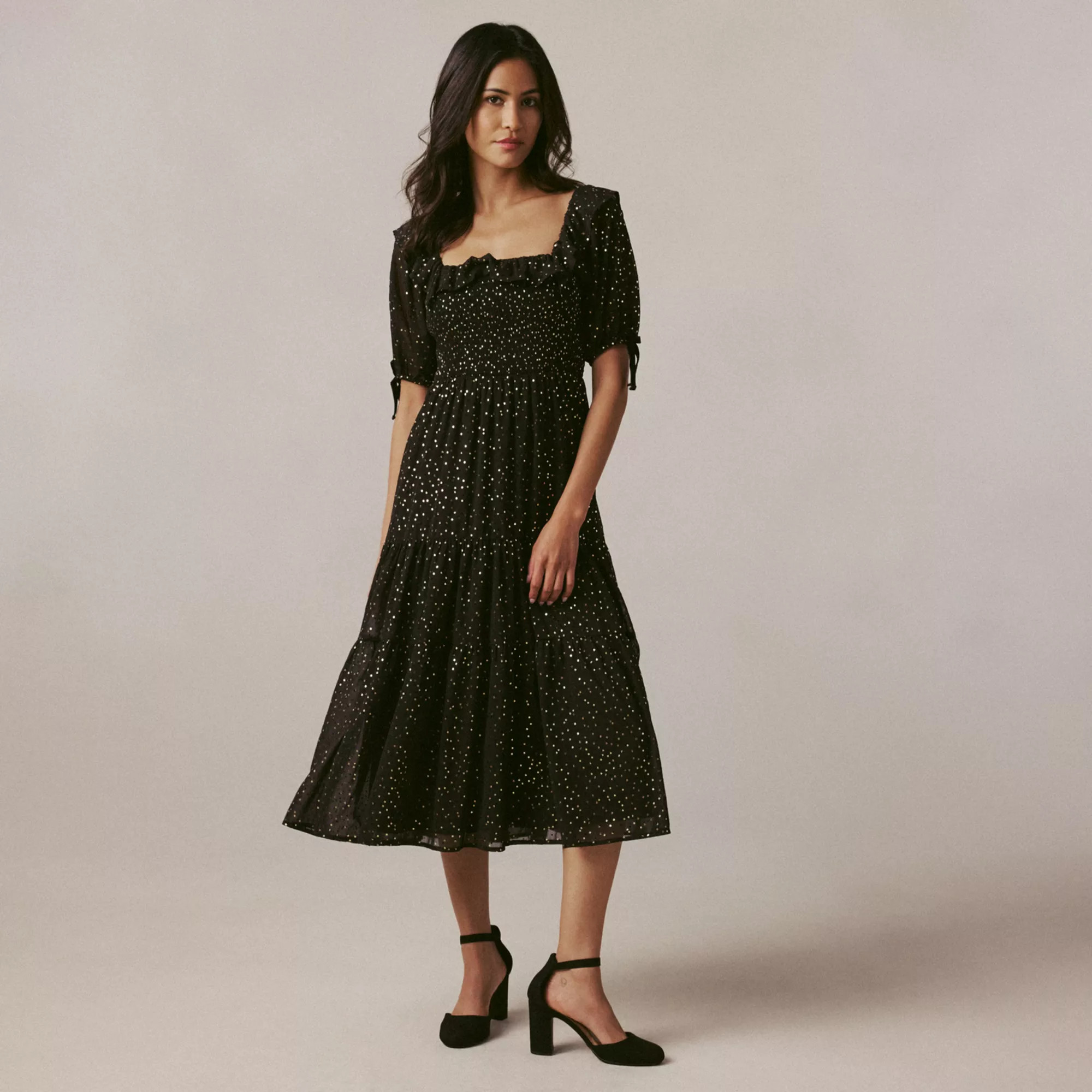 Women's LC Lauren Conrad Ruffle Square Neck Midi Dress, Size: XL, Black | Kohl's