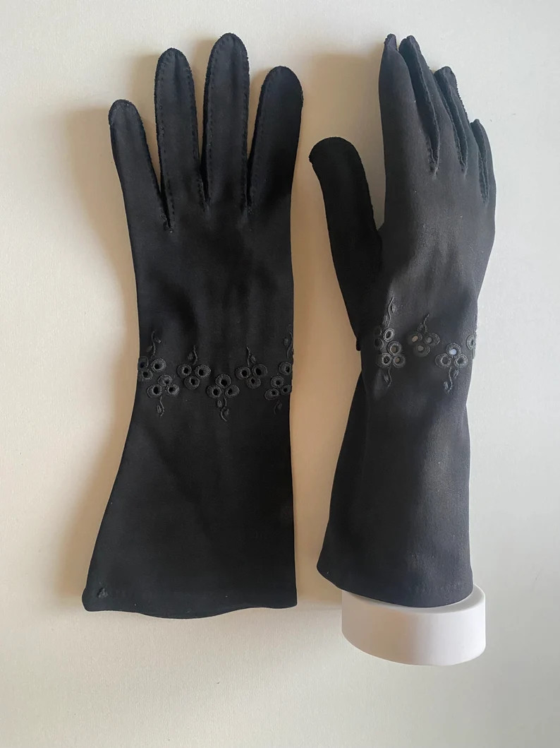 40's Gloves Black 6.5 Leather Look Cotton Tailored - Etsy UK | Etsy (US)