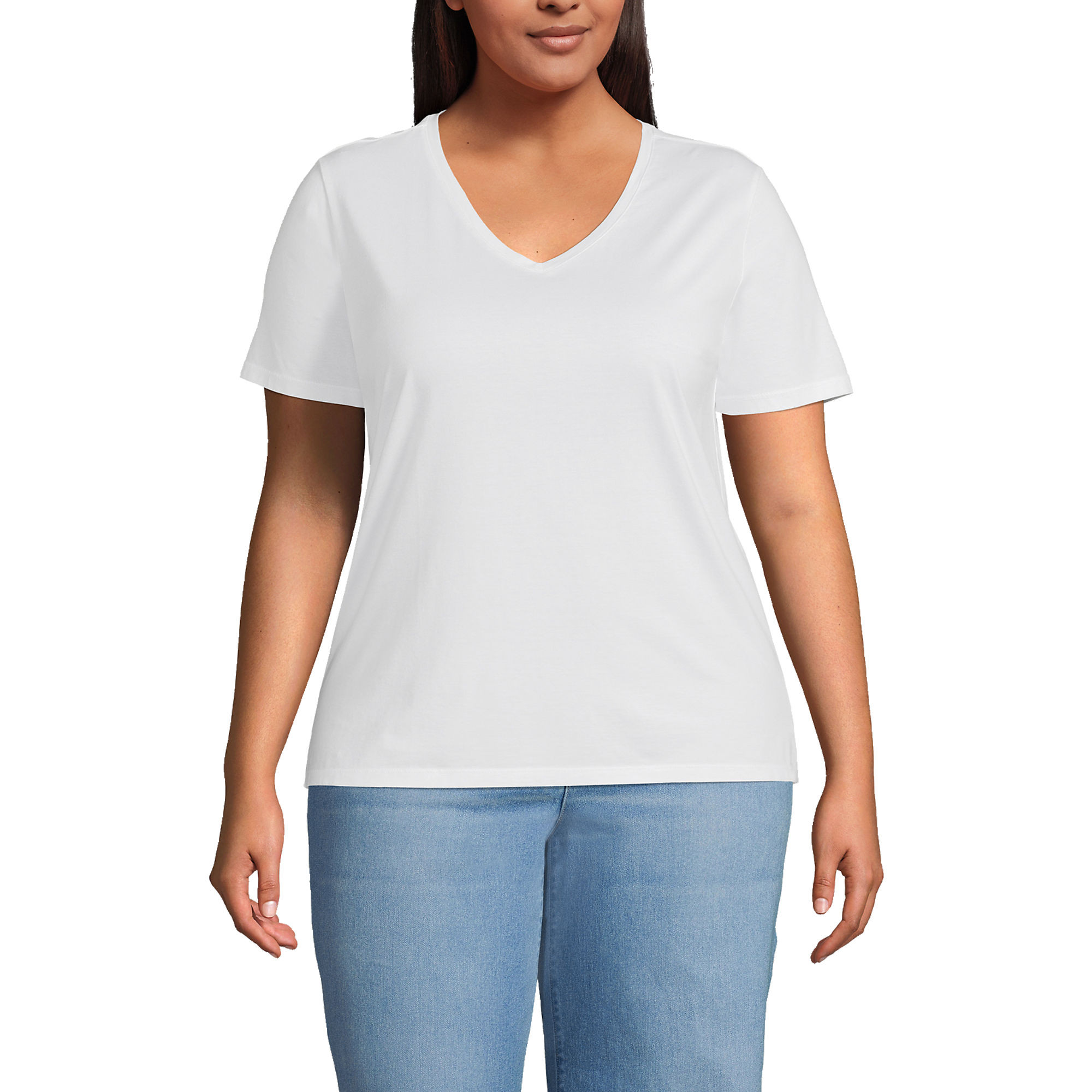 Women's Plus Size Relaxed Supima Cotton V-Neck T-Shirt | Lands' End (US)
