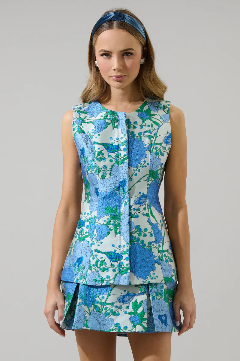 Willa Floral Maize Jacquard Sleeveless Top | Sugarlips