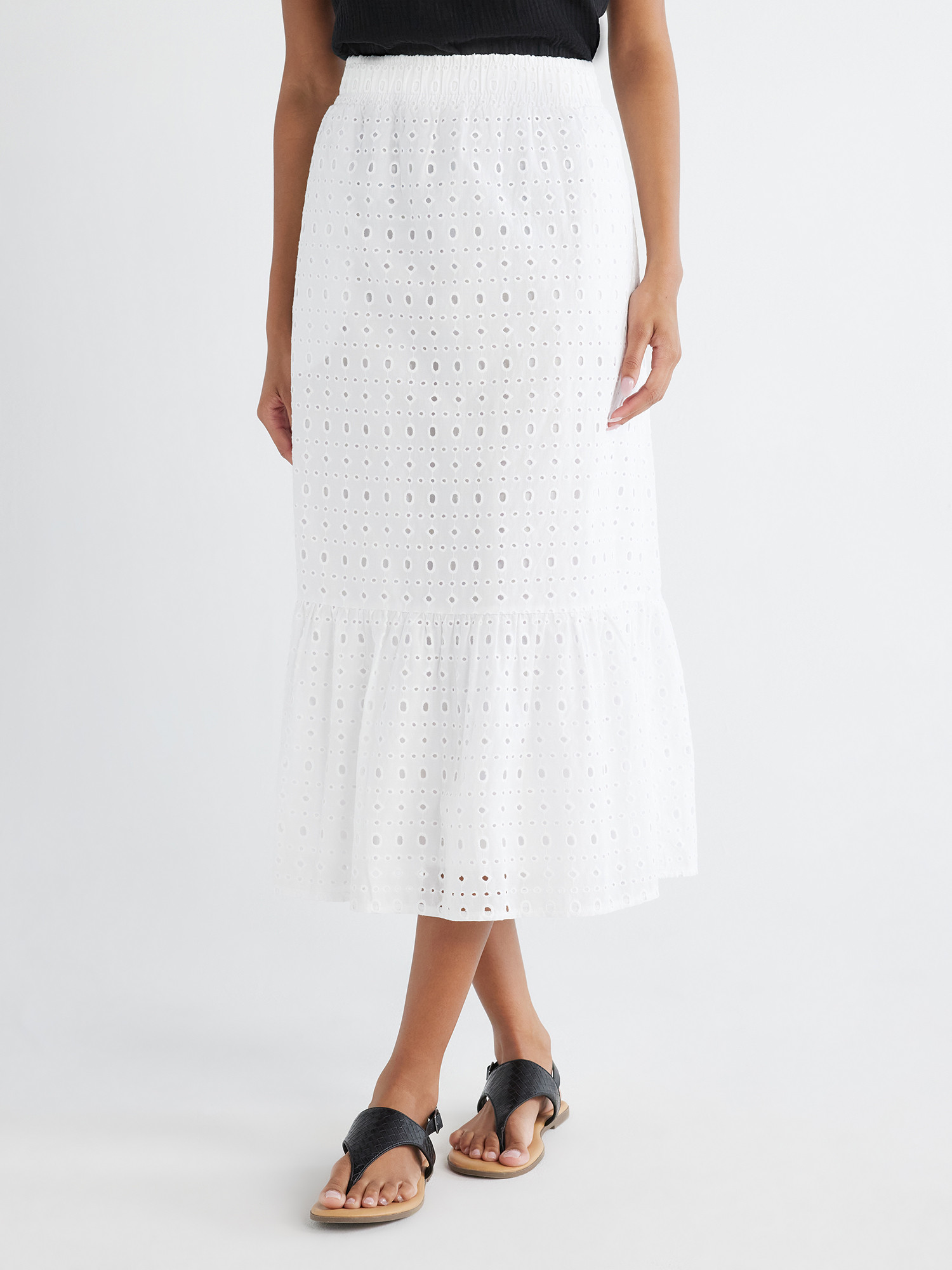 Time and Tru Women's Cotton Eyelet Midi Skirt, Sizes XS-XXXL - Walmart.com | Walmart (US)