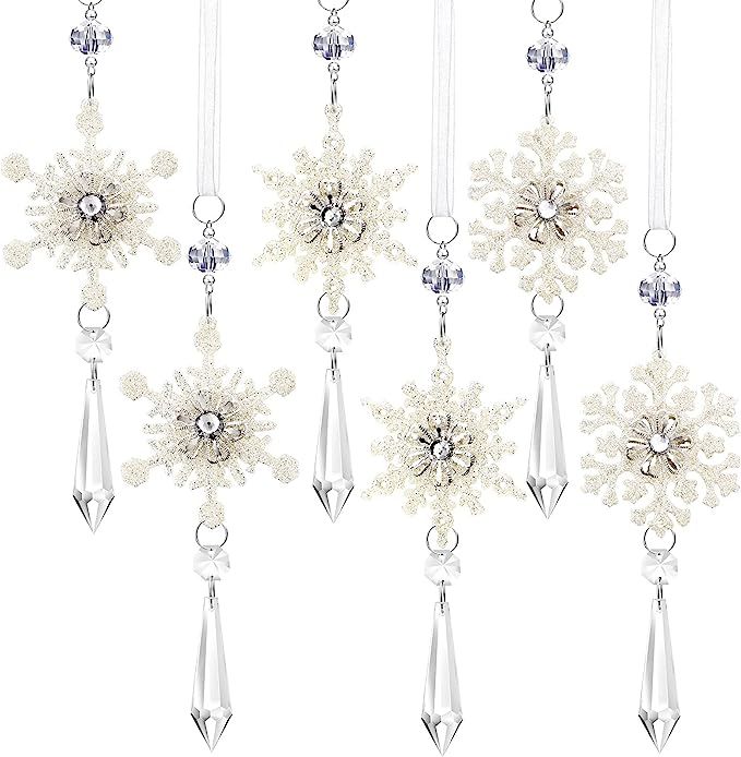 6 Pcs Christmas Snowflake Drop Ornaments Acrylic Snowflake Icicle Ornaments Set Hanging Glittery ... | Amazon (US)