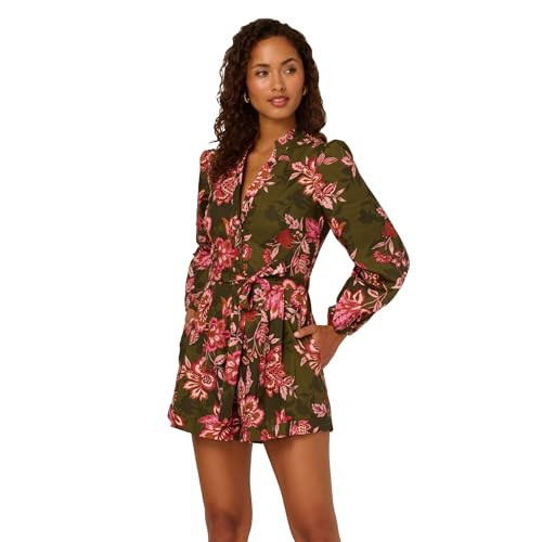 Adrianna Papell Bishop Sleeve Button Front Floral Romper | Amazon (US)