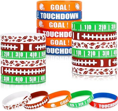 Football Wristband Silicone Bracelets Sport Themed Party Accessories Gift for Super Bowl Tailgate... | Amazon (US)